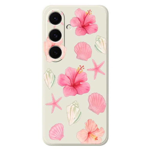 For Samsung Galaxy S25 FE Case Peach Blossoms Shells Pattern Printing Straight Edge TPU Phone Back Cover - Beige - 1