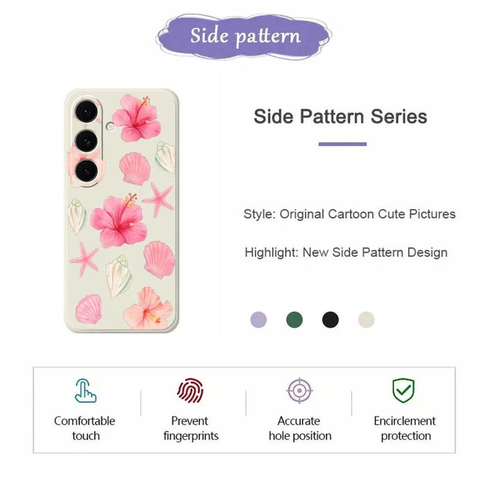 For Samsung Galaxy S25 FE Case Peach Blossoms Shells Pattern Printing Straight Edge TPU Phone Back Cover - Beige - 2