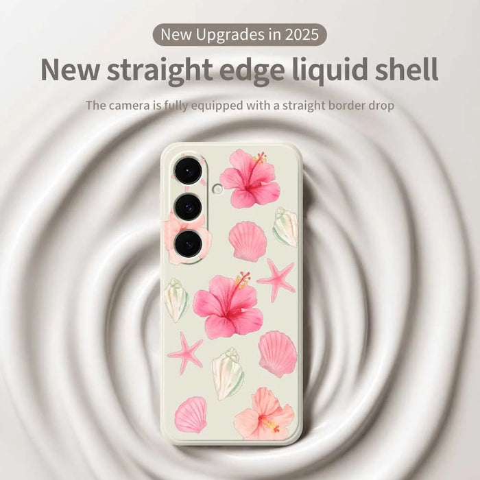 For Samsung Galaxy S25 FE Case Peach Blossoms Shells Pattern Printing Straight Edge TPU Phone Back Cover - Beige - 3