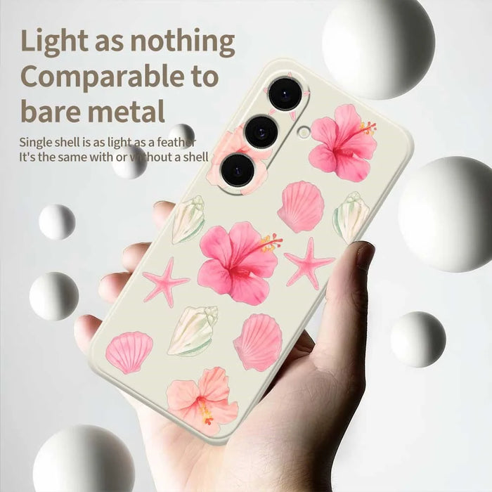For Samsung Galaxy S25 FE Case Peach Blossoms Shells Pattern Printing Straight Edge TPU Phone Back Cover - Beige - 4