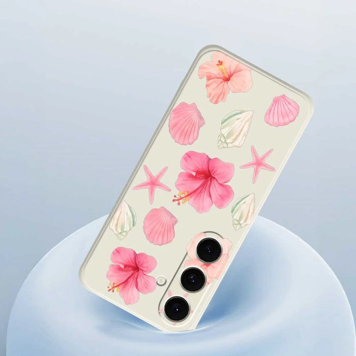 For Samsung Galaxy S25 FE Case Peach Blossoms Shells Pattern Printing Straight Edge TPU Phone Back Cover - Beige - 5