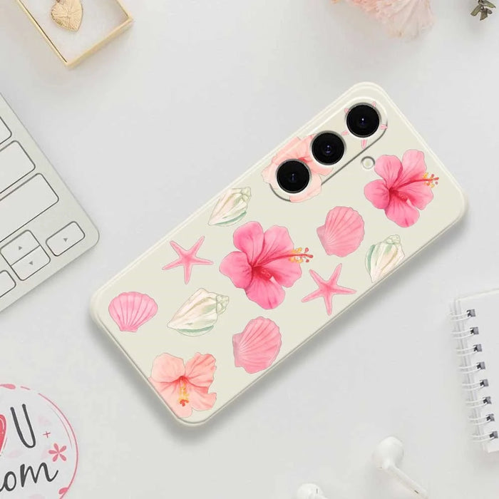 For Samsung Galaxy S25 FE Case Peach Blossoms Shells Pattern Printing Straight Edge TPU Phone Back Cover - Beige - 7