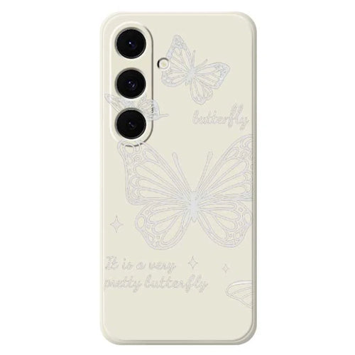 For Samsung Galaxy S25 FE Case Hollow Butterfly Pattern Printing Straight Edge TPU Phone Back Cover - Beige - 1