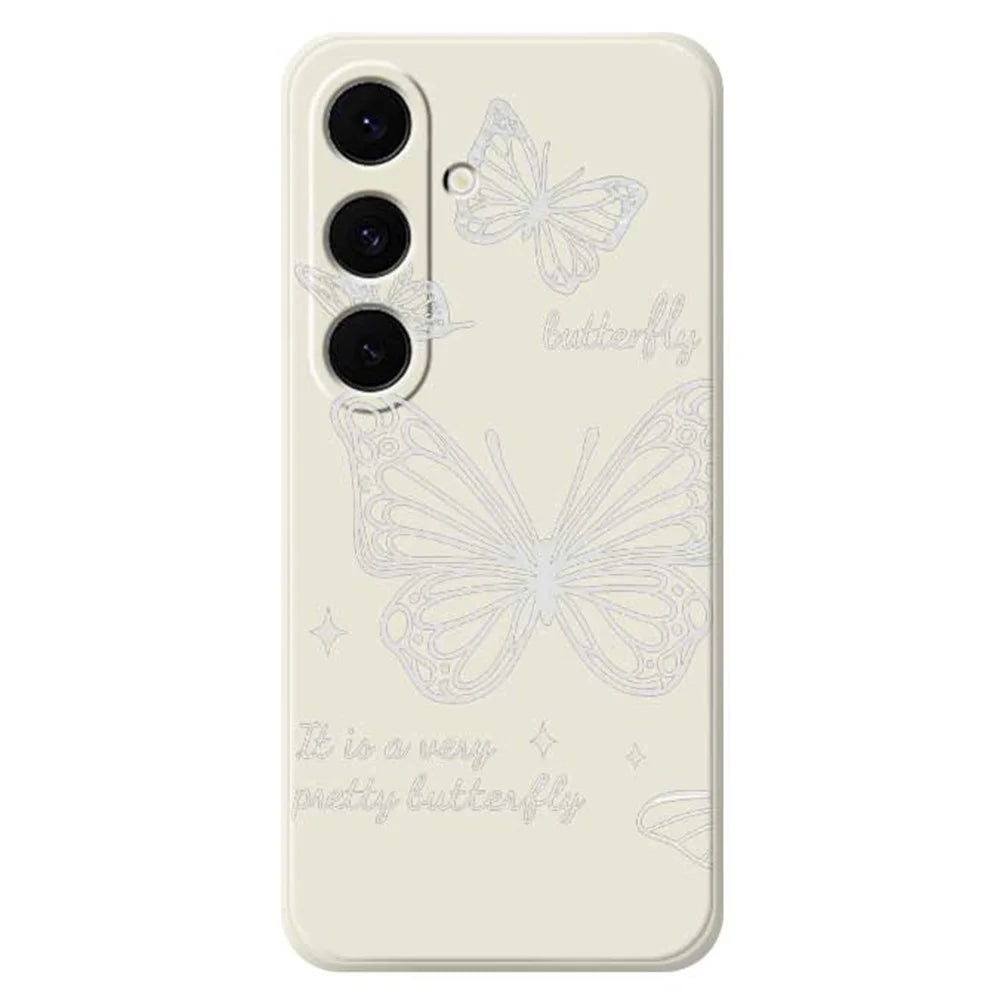 For Samsung Galaxy S25 FE Case Hollow Butterfly Pattern Printing Straight Edge TPU Phone Back Cover - Beige - 1