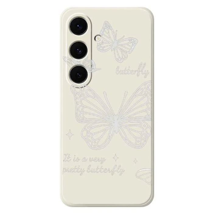 For Samsung Galaxy S25 FE Case Hollow Butterfly Pattern Printing Straight Edge TPU Phone Back Cover - Beige - 1