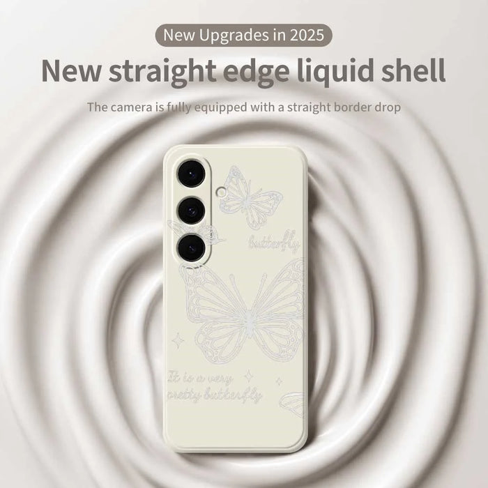 For Samsung Galaxy S25 FE Case Hollow Butterfly Pattern Printing Straight Edge TPU Phone Back Cover - Beige - 3