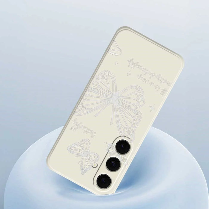 For Samsung Galaxy S25 FE Case Hollow Butterfly Pattern Printing Straight Edge TPU Phone Back Cover - Beige - 5
