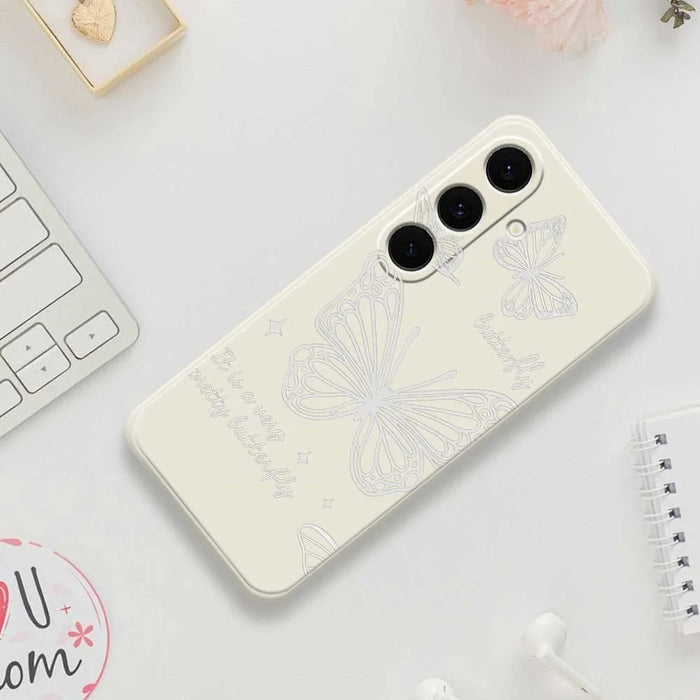 For Samsung Galaxy S25 FE Case Hollow Butterfly Pattern Printing Straight Edge TPU Phone Back Cover - Beige - 7