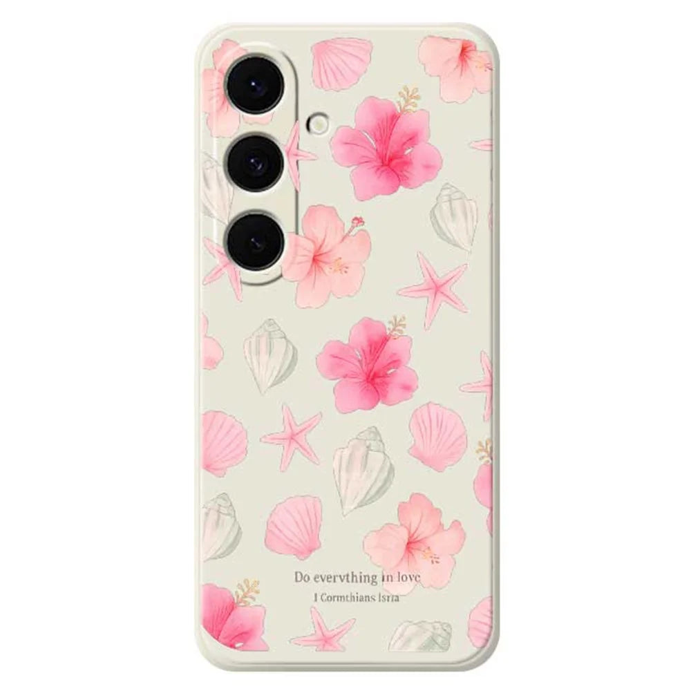 For Samsung Galaxy S25 FE Case Shell Peach Blossom Pattern Printing Straight Edge TPU Phone Back Cover - Beige - 1