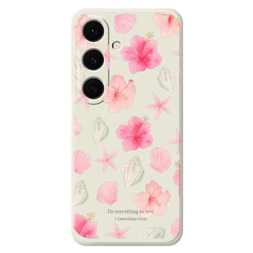 For Samsung Galaxy S25 FE Case Shell Peach Blossom Pattern Printing Straight Edge TPU Phone Back Cover - Beige - 1
