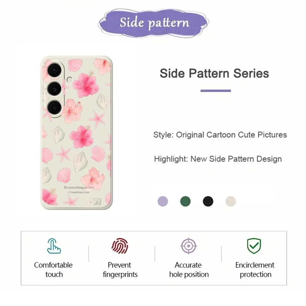 For Samsung Galaxy S25 FE Case Shell Peach Blossom Pattern Printing Straight Edge TPU Phone Back Cover - Beige - 2