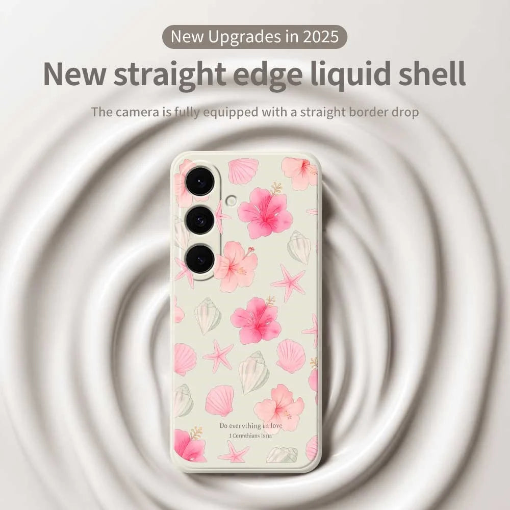 For Samsung Galaxy S25 FE Case Shell Peach Blossom Pattern Printing Straight Edge TPU Phone Back Cover - Beige - 3