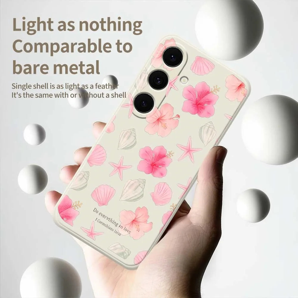 For Samsung Galaxy S25 FE Case Shell Peach Blossom Pattern Printing Straight Edge TPU Phone Back Cover - Beige - 4