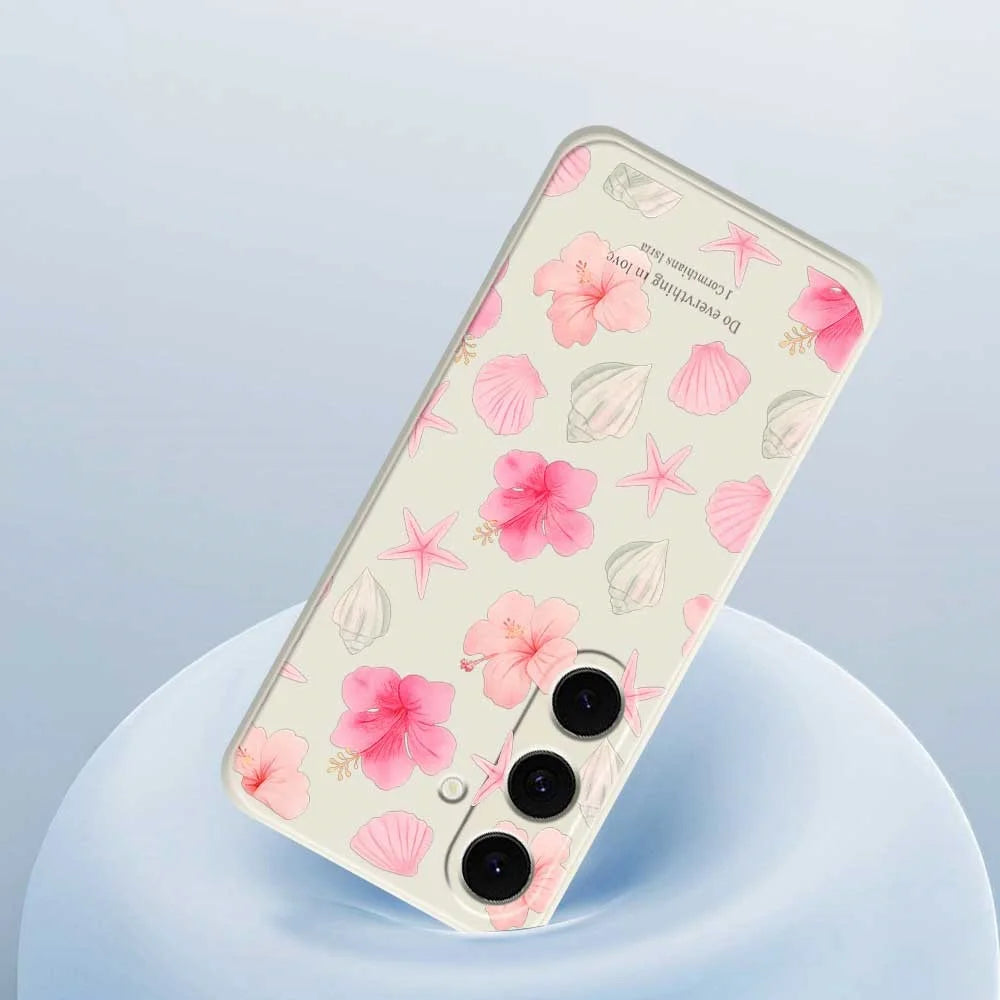 For Samsung Galaxy S25 FE Case Shell Peach Blossom Pattern Printing Straight Edge TPU Phone Back Cover - Beige - 5