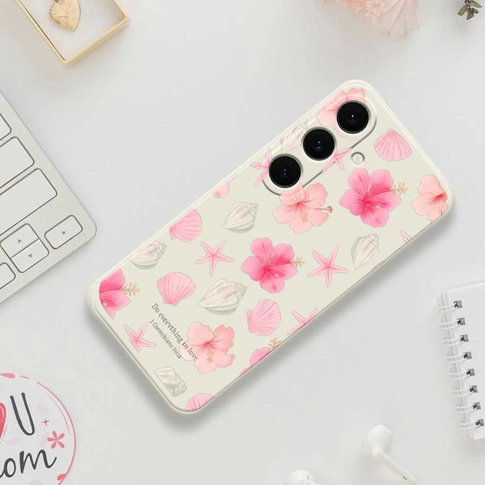 For Samsung Galaxy S25 FE Case Shell Peach Blossom Pattern Printing Straight Edge TPU Phone Back Cover - Beige - 7