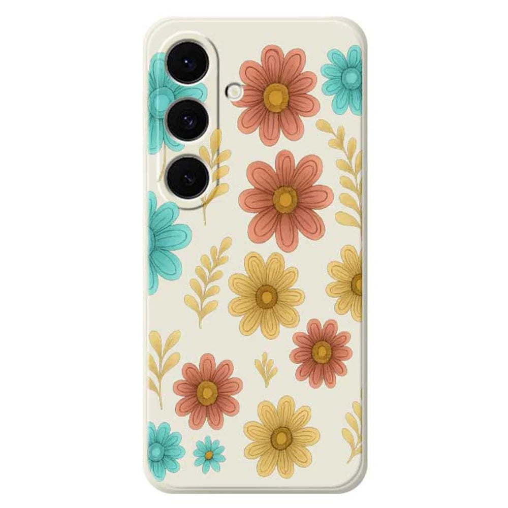 For Samsung Galaxy S25 FE Case Red Yellow Blue Flowers Pattern Printing Straight Edge TPU Phone Back Cover - Beige - 1