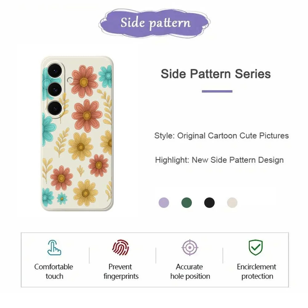 For Samsung Galaxy S25 FE Case Red Yellow Blue Flowers Pattern Printing Straight Edge TPU Phone Back Cover - Beige - 2