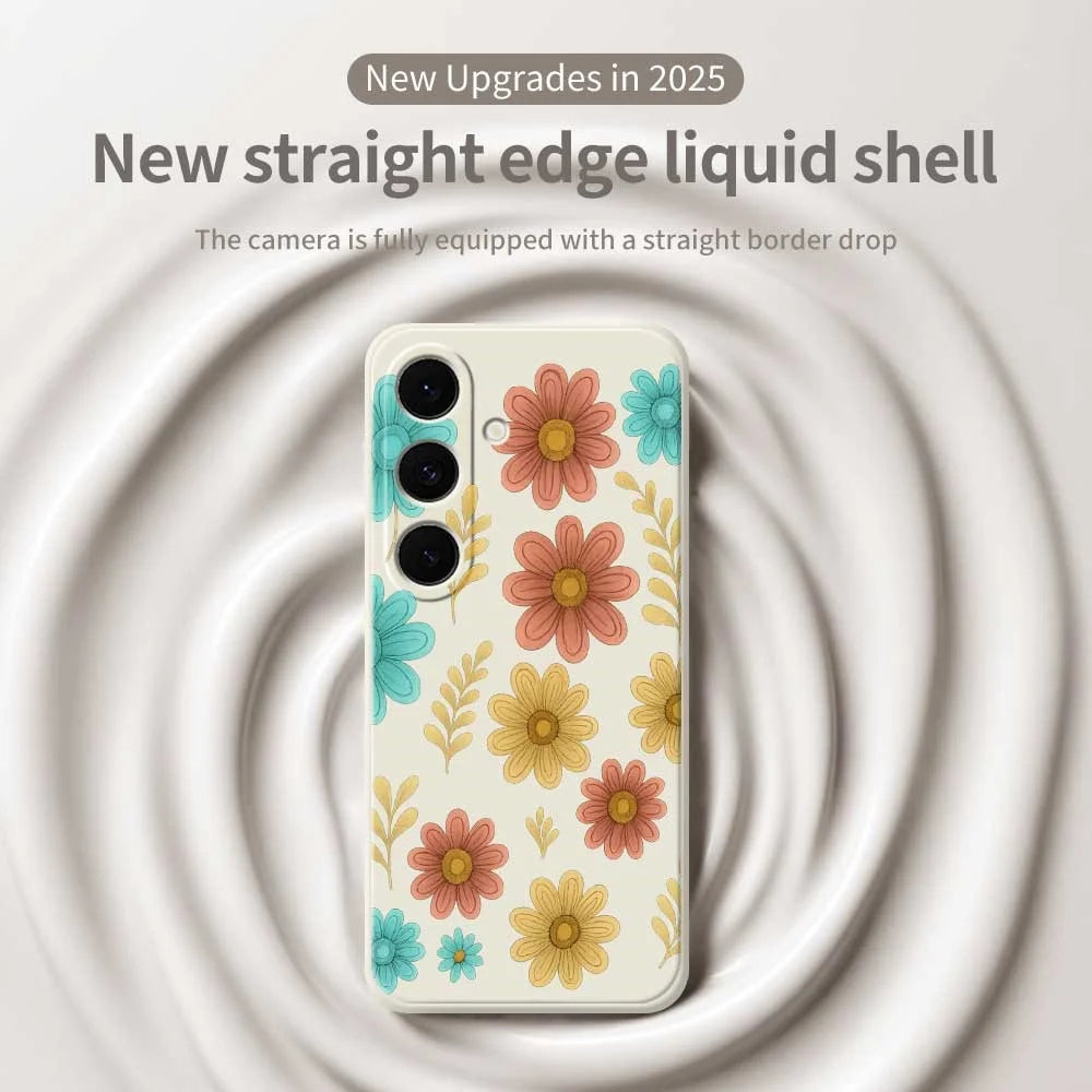 For Samsung Galaxy S25 FE Case Red Yellow Blue Flowers Pattern Printing Straight Edge TPU Phone Back Cover - Beige - 3