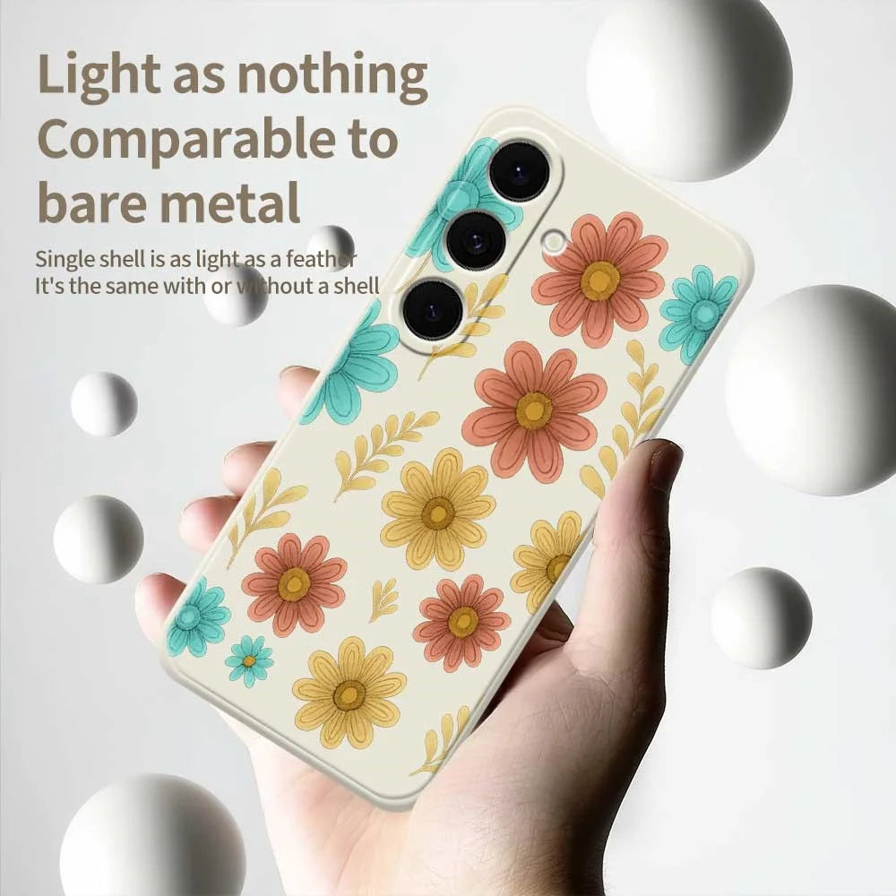 For Samsung Galaxy S25 FE Case Red Yellow Blue Flowers Pattern Printing Straight Edge TPU Phone Back Cover - Beige - 4