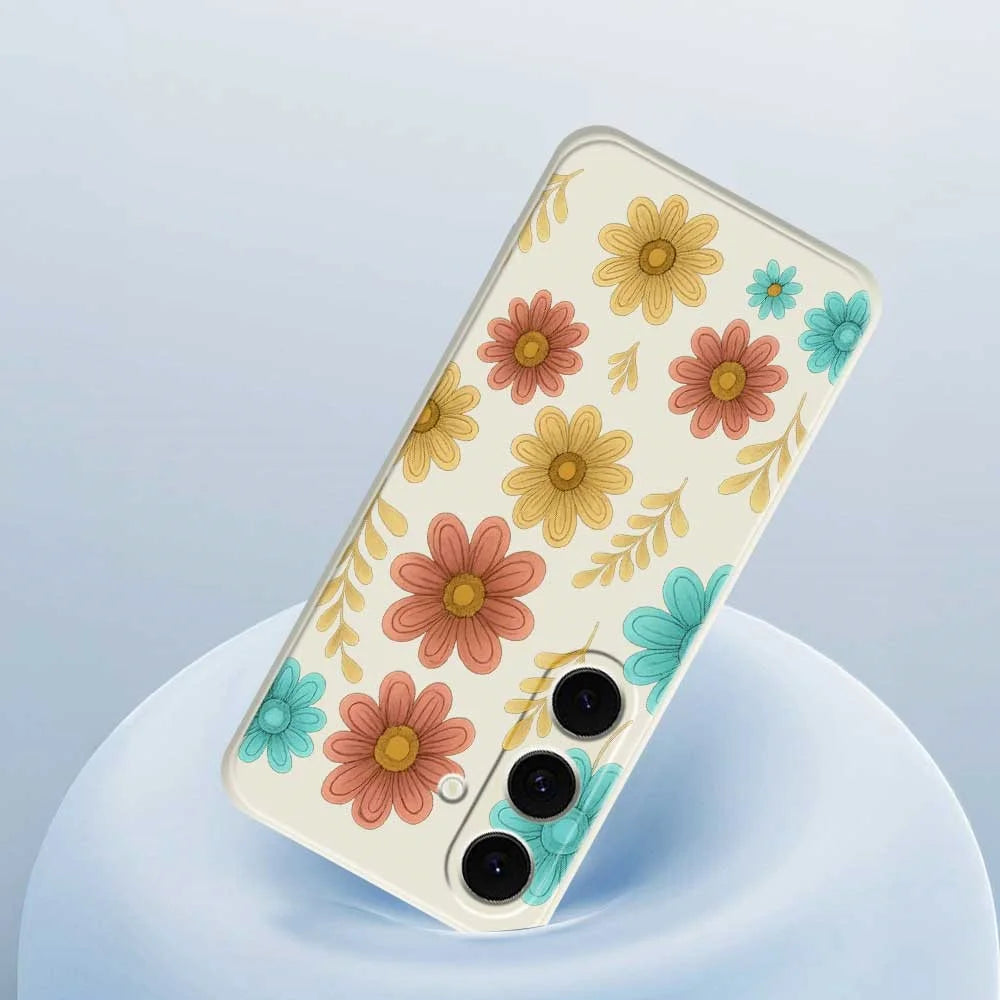 For Samsung Galaxy S25 FE Case Red Yellow Blue Flowers Pattern Printing Straight Edge TPU Phone Back Cover - Beige - 5
