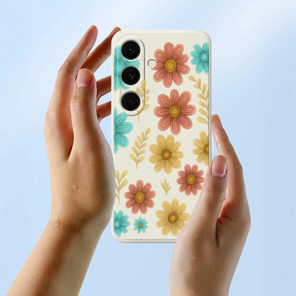 For Samsung Galaxy S25 FE Case Red Yellow Blue Flowers Pattern Printing Straight Edge TPU Phone Back Cover - Beige - 6