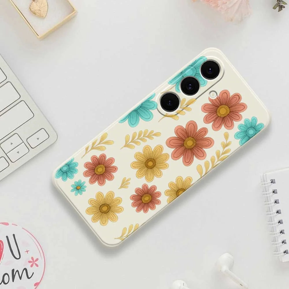 For Samsung Galaxy S25 FE Case Red Yellow Blue Flowers Pattern Printing Straight Edge TPU Phone Back Cover - Beige - 7