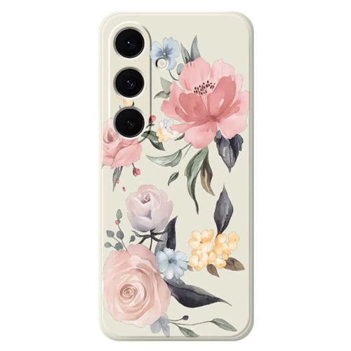 For Samsung Galaxy S25 FE Case Big Flowers Pattern Printing Straight Edge TPU Phone Back Cover - Beige - 1