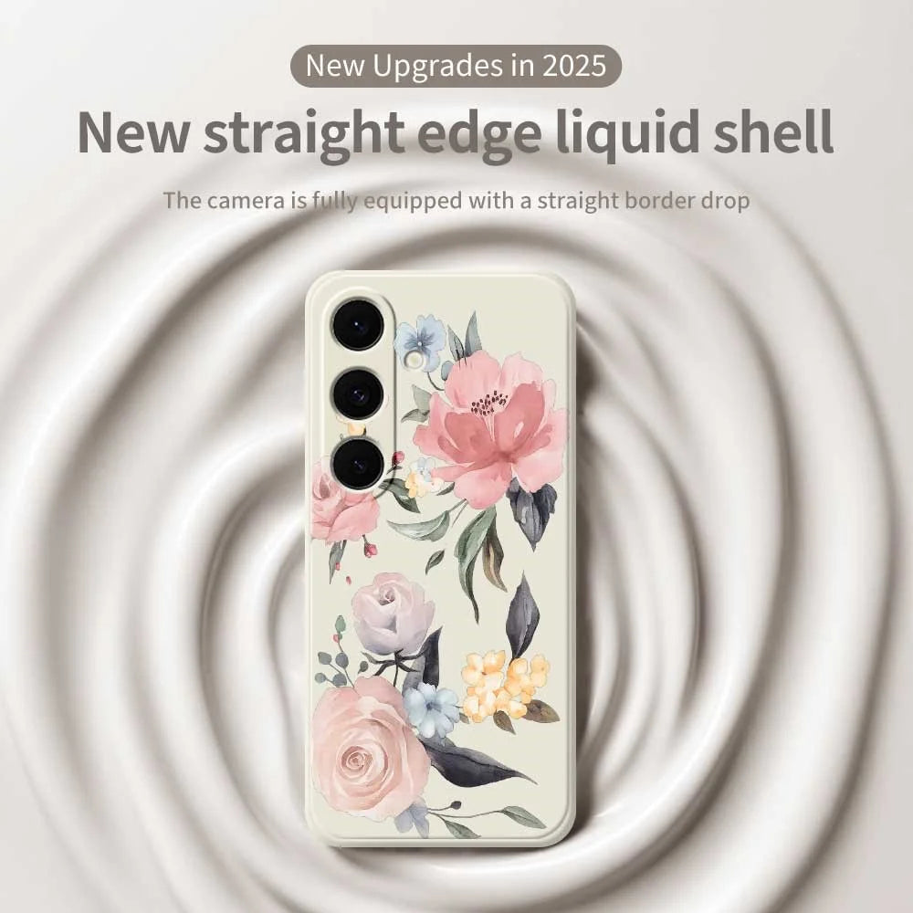 For Samsung Galaxy S25 FE Case Big Flowers Pattern Printing Straight Edge TPU Phone Back Cover - Beige - 3