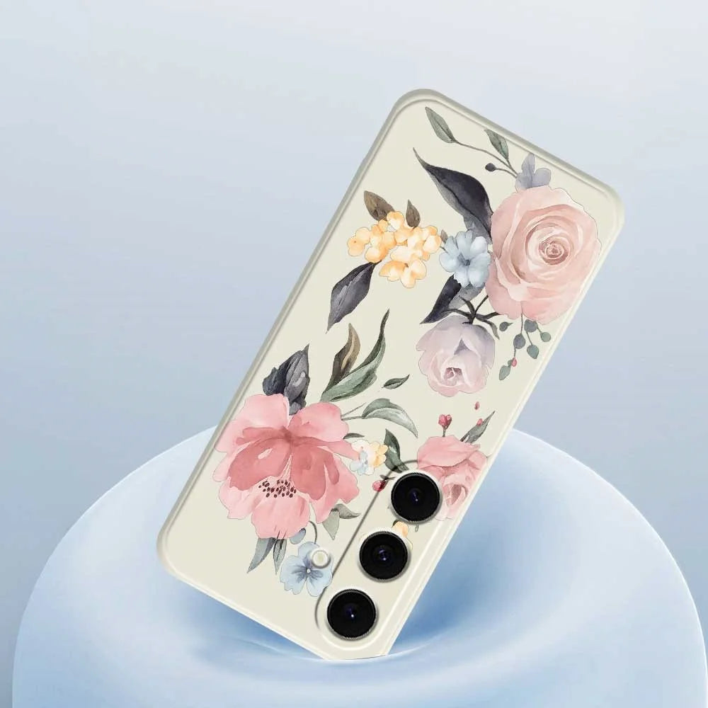 For Samsung Galaxy S25 FE Case Big Flowers Pattern Printing Straight Edge TPU Phone Back Cover - Beige - 5