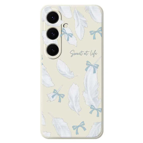 For Samsung Galaxy S25 FE Case White Feathers Pattern Printing Straight Edge TPU Phone Back Cover - Beige - 1