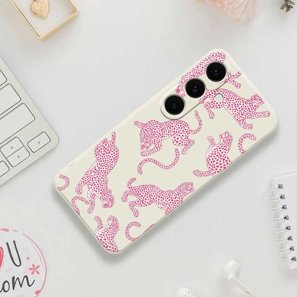 For Samsung Galaxy S25 FE Case Leopards Pattern Printing Straight Edge TPU Phone Back Cover - Beige - 7
