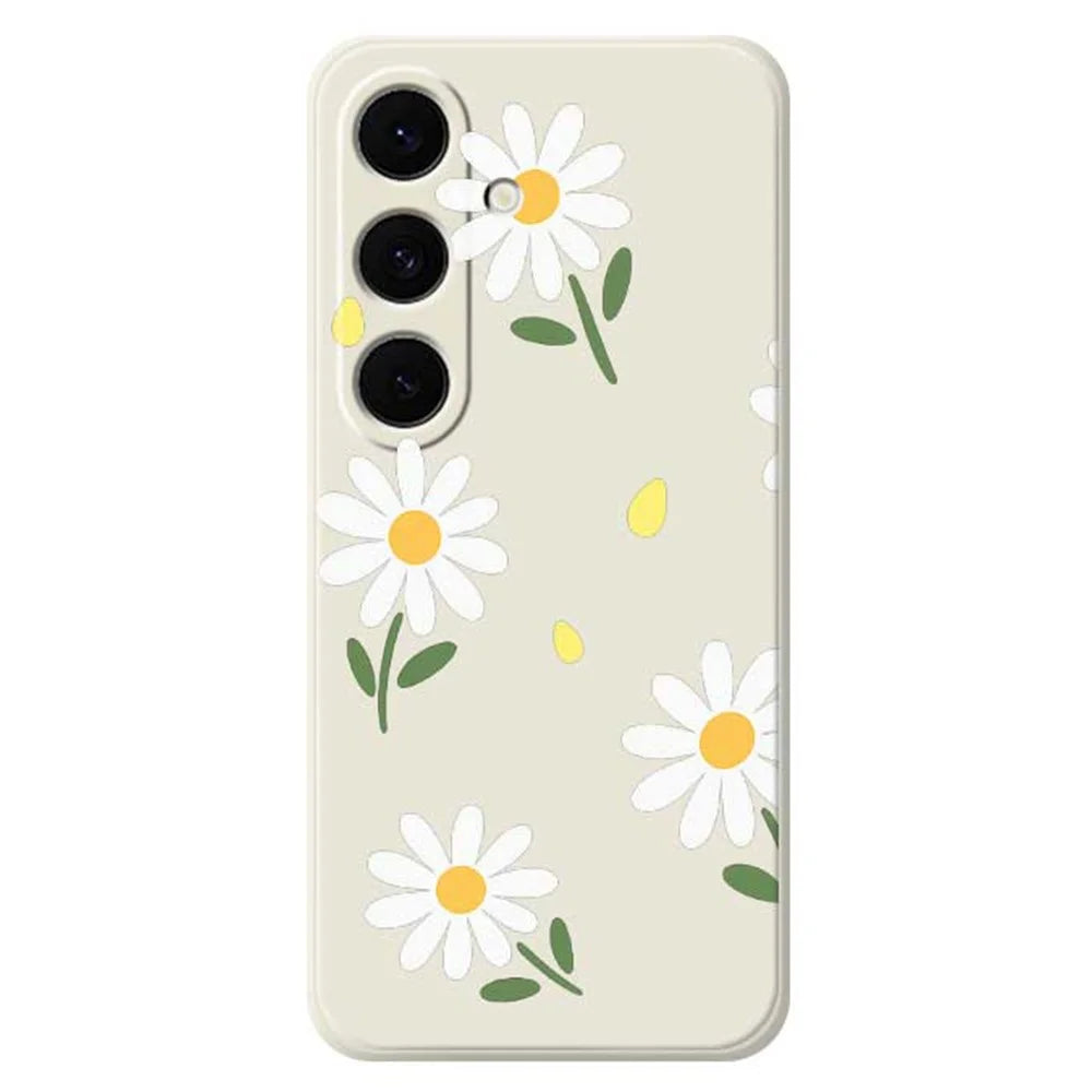 For Samsung Galaxy S25 FE Case Daisy Pattern Printing Straight Edge TPU Phone Back Cover - Beige - 1