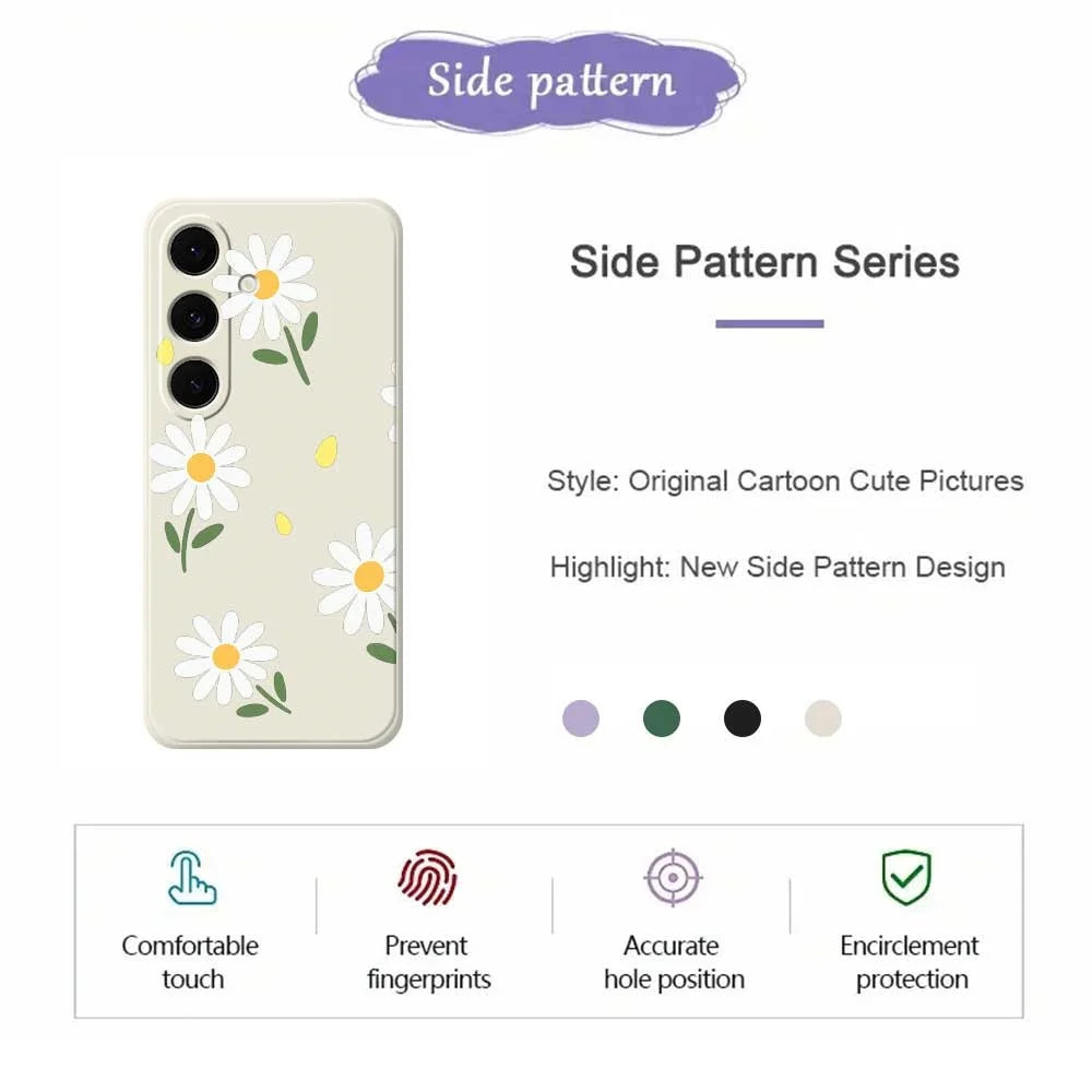 For Samsung Galaxy S25 FE Case Daisy Pattern Printing Straight Edge TPU Phone Back Cover - Beige - 2