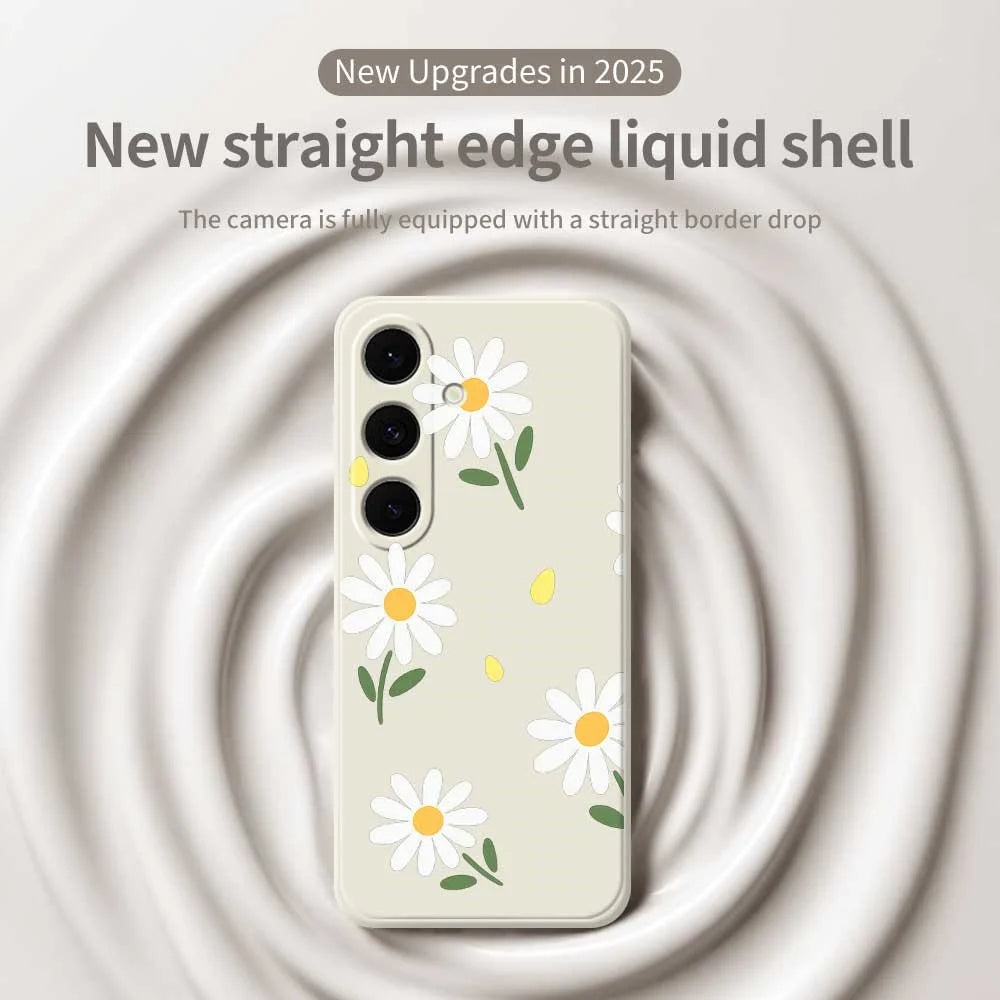 For Samsung Galaxy S25 FE Case Daisy Pattern Printing Straight Edge TPU Phone Back Cover - Beige - 3