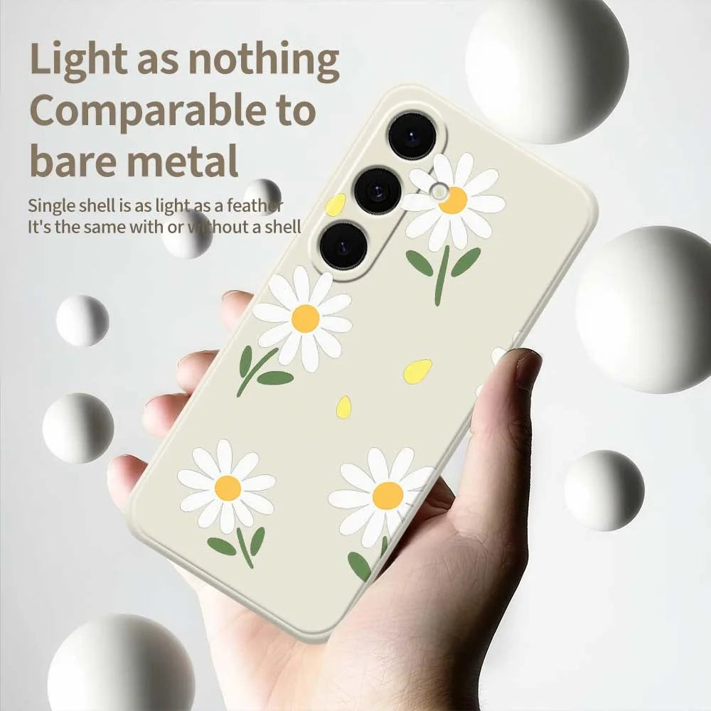 For Samsung Galaxy S25 FE Case Daisy Pattern Printing Straight Edge TPU Phone Back Cover - Beige - 4