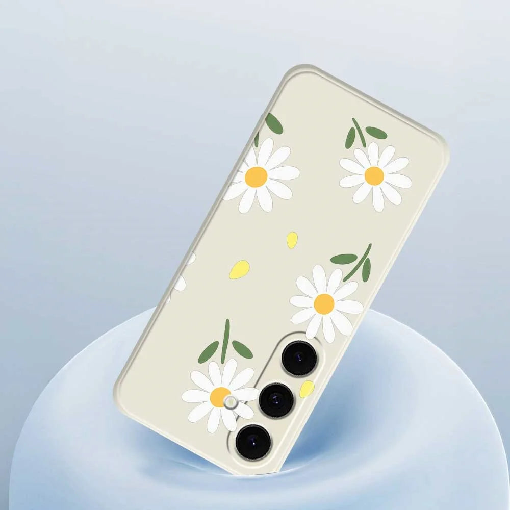 For Samsung Galaxy S25 FE Case Daisy Pattern Printing Straight Edge TPU Phone Back Cover - Beige - 5