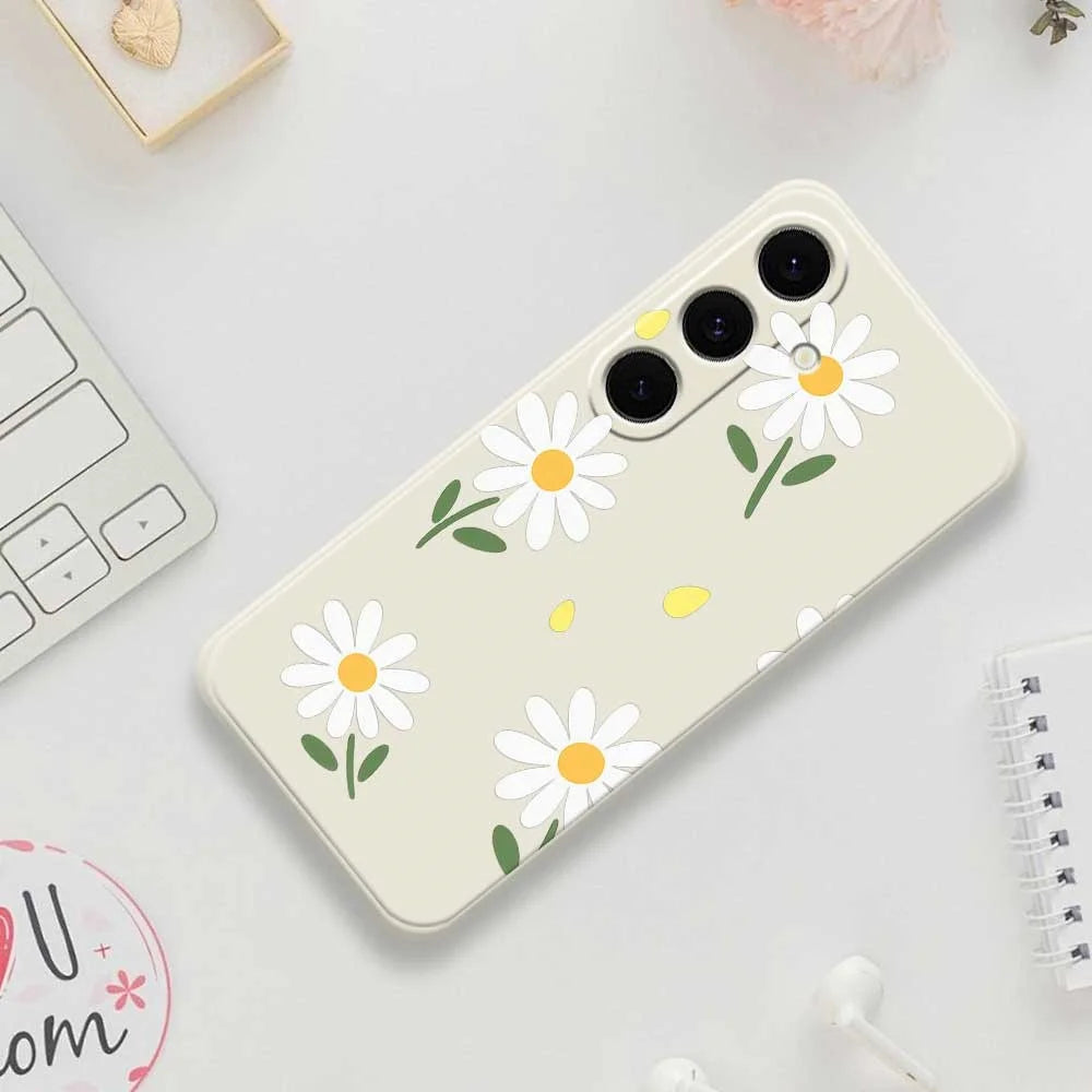For Samsung Galaxy S25 FE Case Daisy Pattern Printing Straight Edge TPU Phone Back Cover - Beige - 7