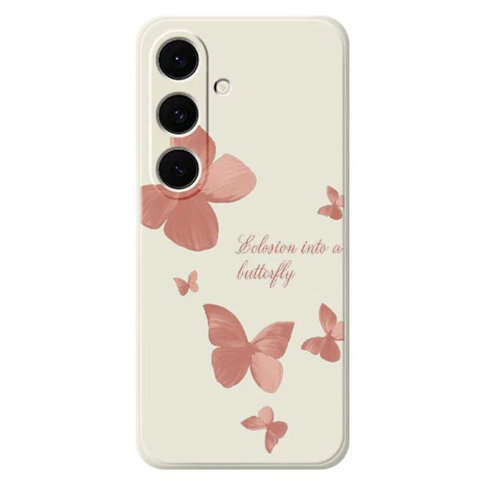 For Samsung Galaxy S25 FE Case Many Butterflies Pattern Printing Straight Edge TPU Phone Back Cover - Beige - 1