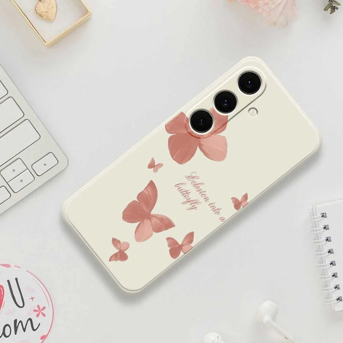 For Samsung Galaxy S25 FE Case Many Butterflies Pattern Printing Straight Edge TPU Phone Back Cover - Beige - 7