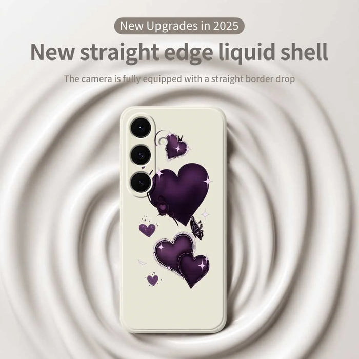 For Samsung Galaxy S25 FE Case Purple Love Pattern Printing Straight Edge TPU Phone Back Cover - Beige - 3