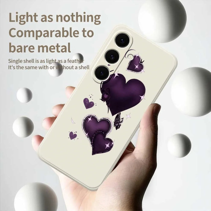 For Samsung Galaxy S25 FE Case Purple Love Pattern Printing Straight Edge TPU Phone Back Cover - Beige - 4