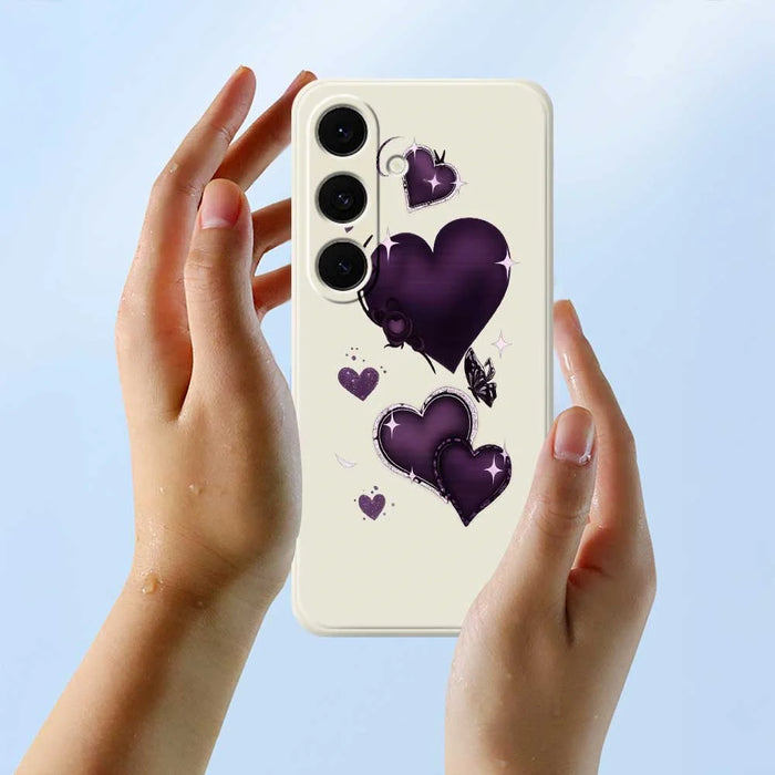 For Samsung Galaxy S25 FE Case Purple Love Pattern Printing Straight Edge TPU Phone Back Cover - Beige - 6