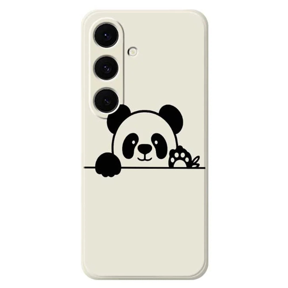 For Samsung Galaxy S25 FE Case Panda Head Pattern Printing Straight Edge TPU Phone Back Cover - Beige - 1