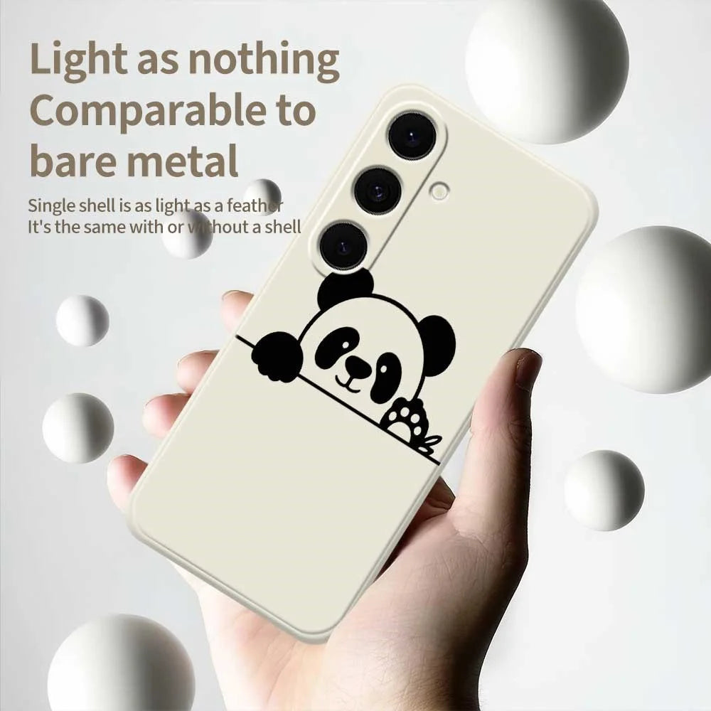 For Samsung Galaxy S25 FE Case Panda Head Pattern Printing Straight Edge TPU Phone Back Cover - Beige - 4