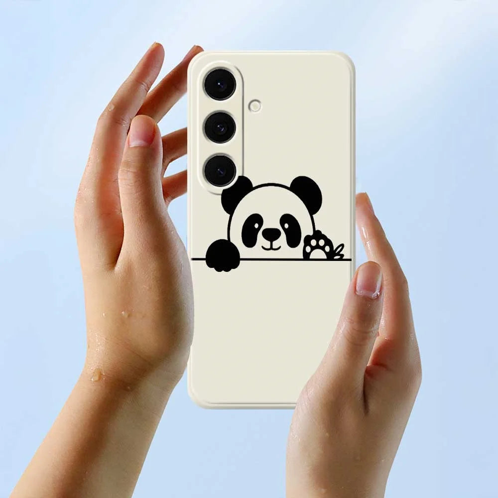 For Samsung Galaxy S25 FE Case Panda Head Pattern Printing Straight Edge TPU Phone Back Cover - Beige - 6