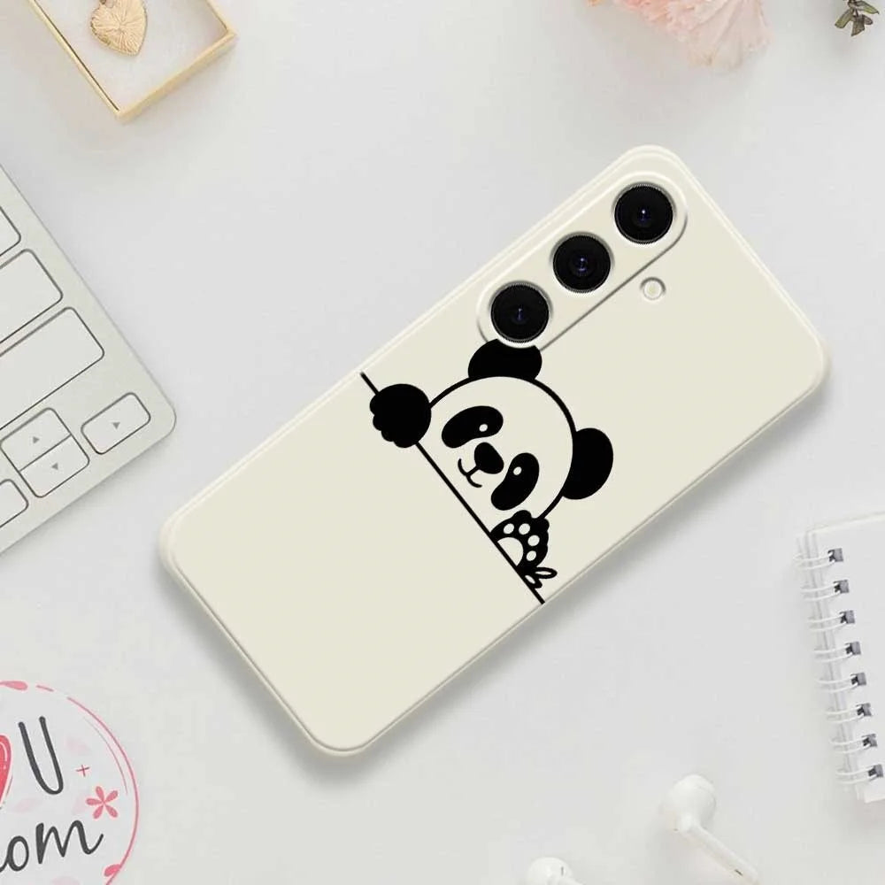 For Samsung Galaxy S25 FE Case Panda Head Pattern Printing Straight Edge TPU Phone Back Cover - Beige - 7