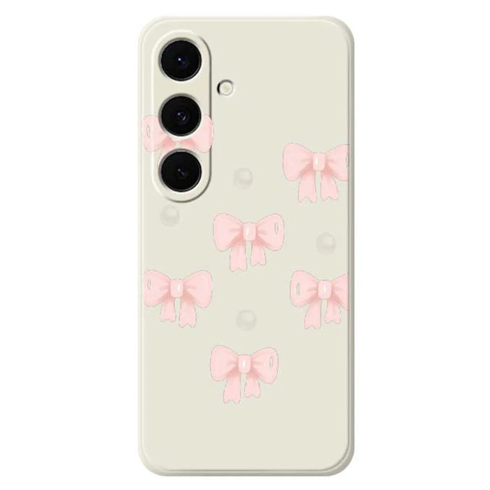 For Samsung Galaxy S25 FE Case Bows Pattern Printing Straight Edge TPU Phone Back Cover - Beige - 1
