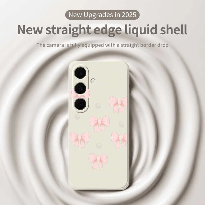 For Samsung Galaxy S25 FE Case Bows Pattern Printing Straight Edge TPU Phone Back Cover - Beige - 3