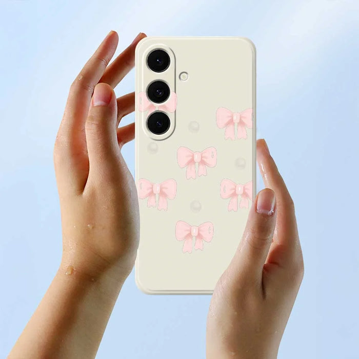 For Samsung Galaxy S25 FE Case Bows Pattern Printing Straight Edge TPU Phone Back Cover - Beige - 6