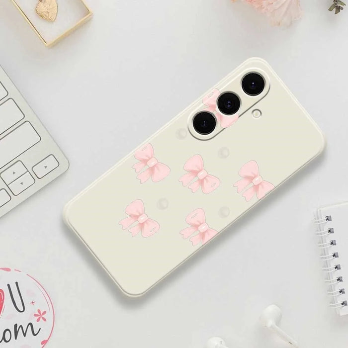 For Samsung Galaxy S25 FE Case Bows Pattern Printing Straight Edge TPU Phone Back Cover - Beige - 7